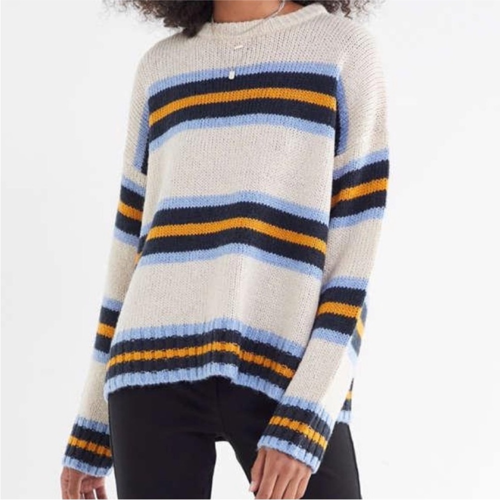 Urban Outfitters Cozy Knit Crew Neck Sweater in Cream, Blue and Yellow-Medium